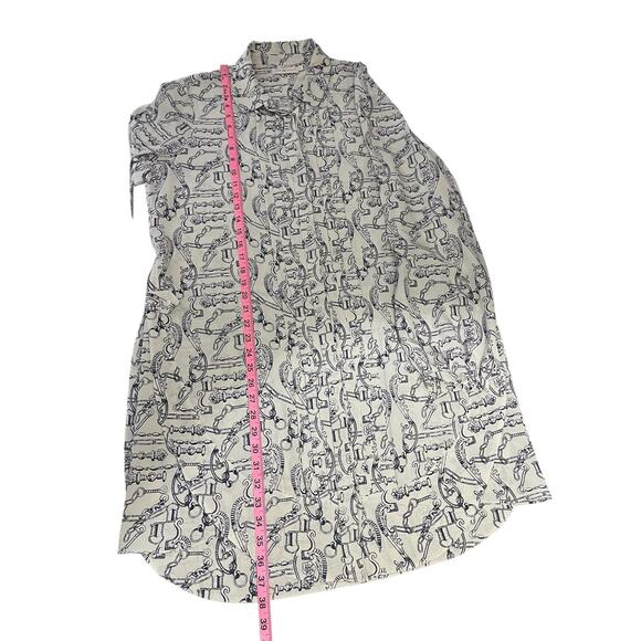 Tory Burch Celestial Frentera Angelique Silk Shirt Dress Nautical Beige Size 14 - Picture 11 of 16